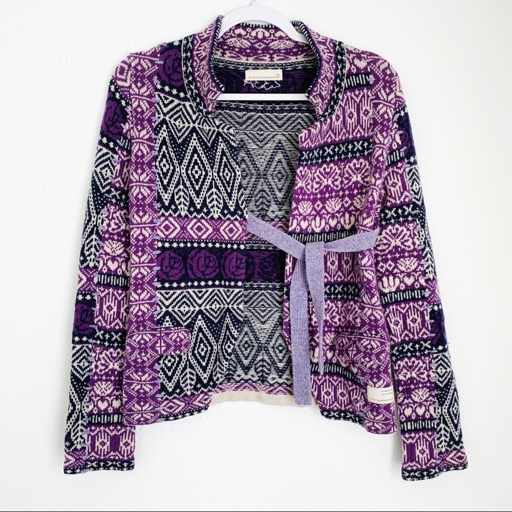 Odd Molly Purple & Gray Print Sweater Cardigan S